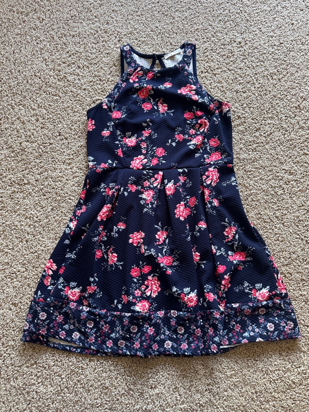 Rewind Navy Floral Halter Dress with Pink Rose Print